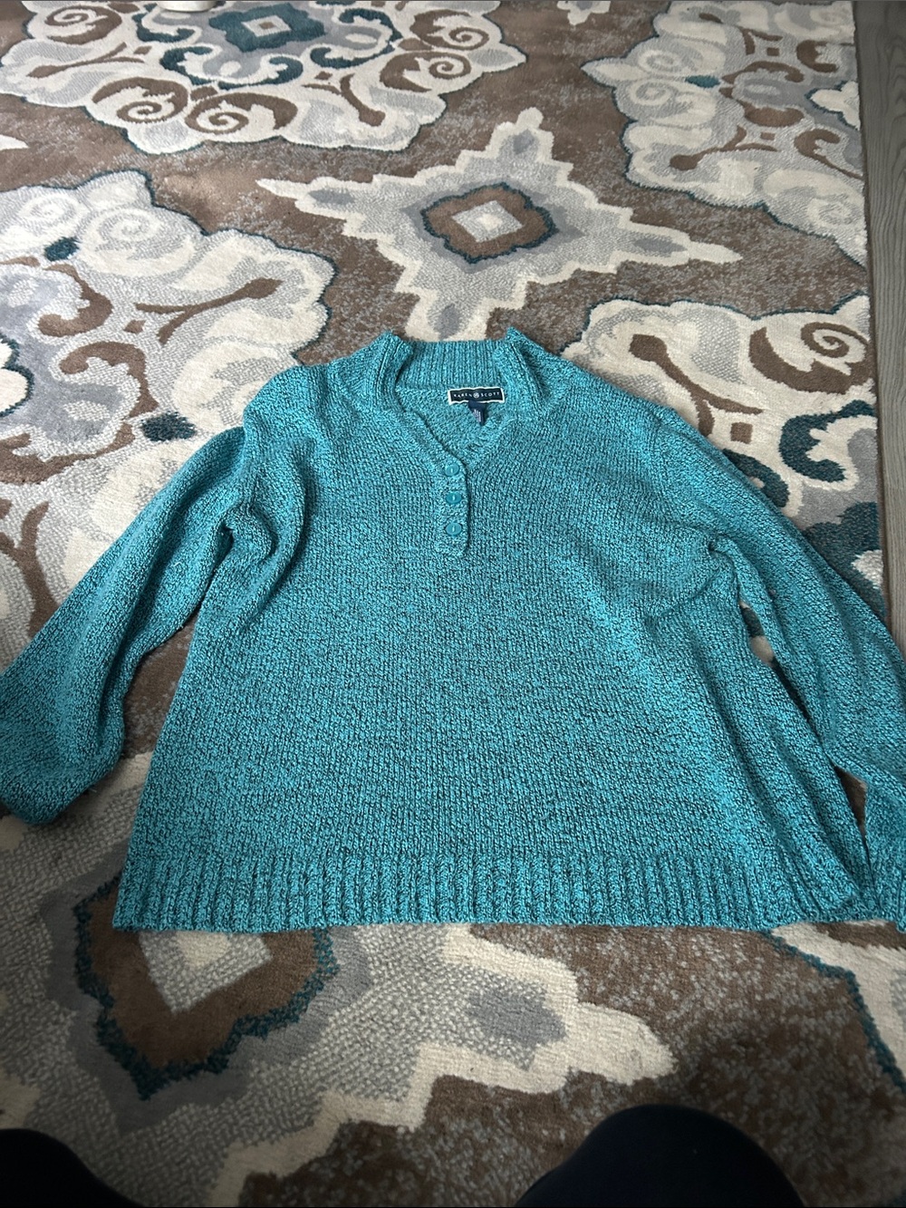 Karen Scott Teal Blue Cowl-Neck Pullover Sweater